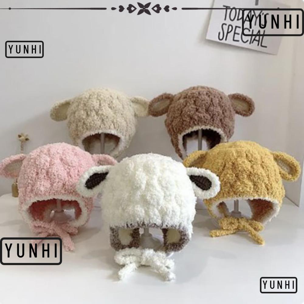 Yunhi หมวกบีนนี่ ผ้าขนแกะนิ่ม กันลม ระบายอากาศ ลายการ์ตูนน่ารัก ให้ความอบอุ่น เหมาะกับฤดูใบไม้ร่วง และฤดูหนาว สําหรับเด็ก