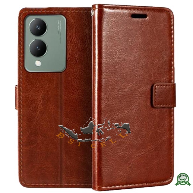 HP Vivo Y17s V2310 Leather Case Leather Wallet Flip Cover Headphone Case