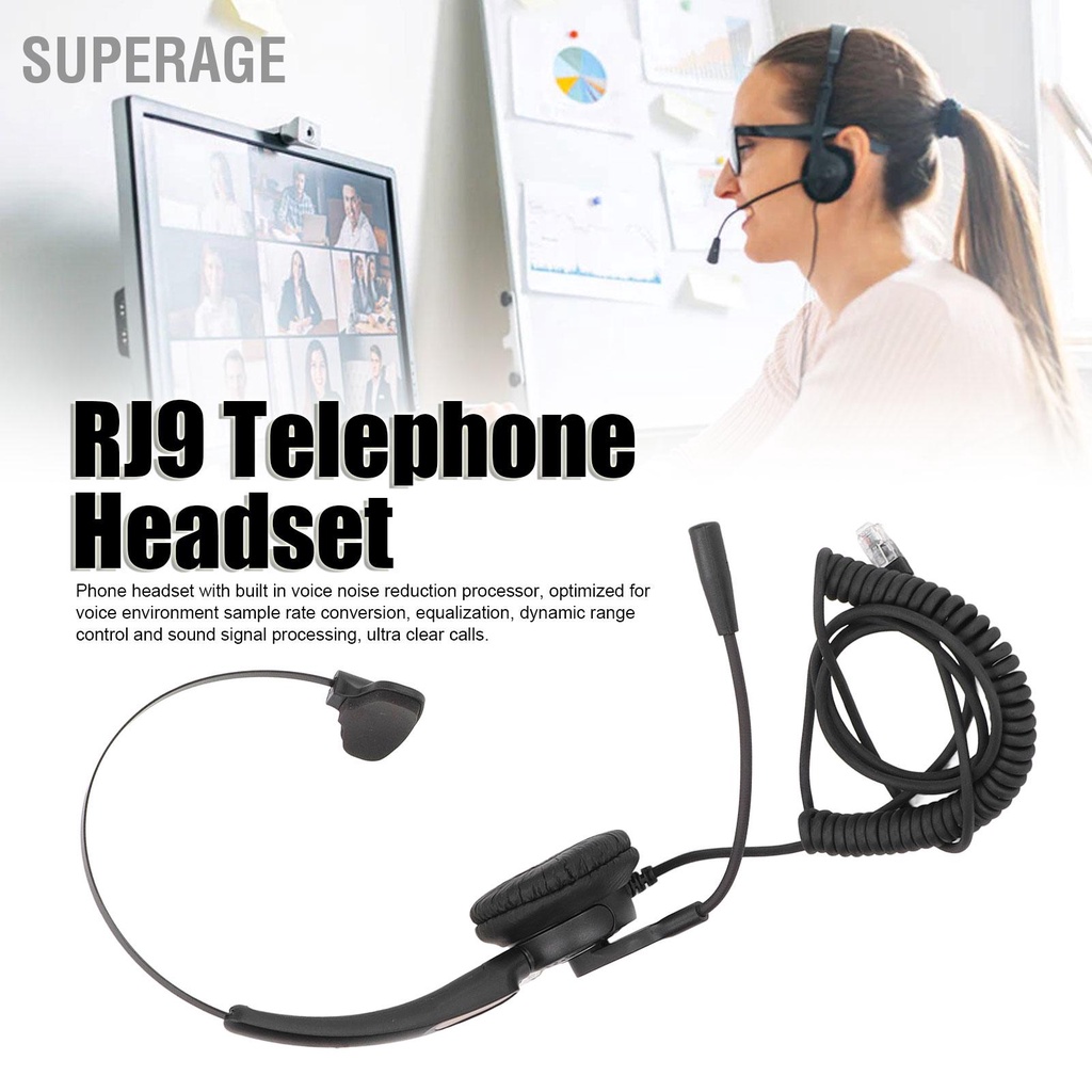 Superage RJ9 ชุดหูฟังโทรศัพท์ตัดเสียงรบกวนด้านเดียวสปริงลวดหูฟังพร้อมไมโครโฟนสำหรับ Office Call Center