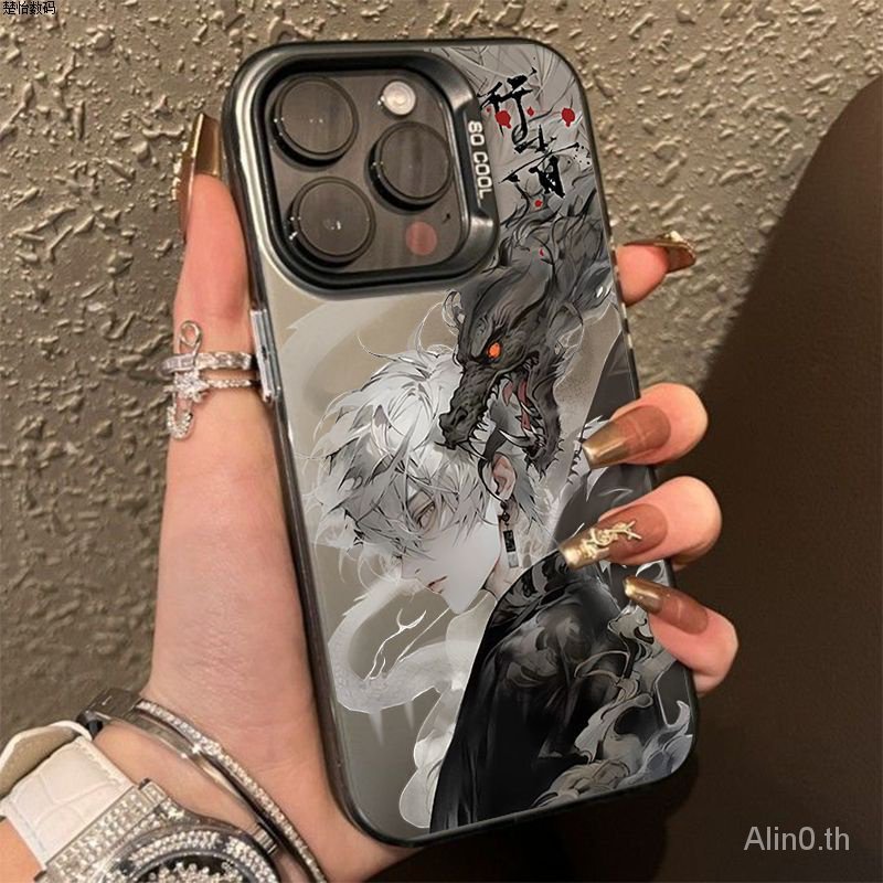 เคสโทรศัพท์มือถือ กันกระแทก ลายมังกรเดินเล่น สีเงิน สําหรับ iPhone x xs xr xsmax 11 12 13 14 15 Pro max plus mini RLR2