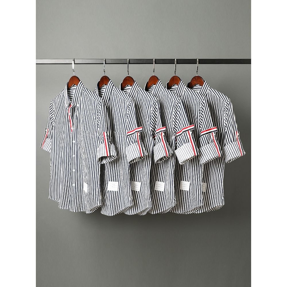 Thom Browne TB เสื้อเชิ้ตแขนยาวลําลอง ลายทาง เข้ารูป เหมาะกับฤดูร้อน สําหรับผู้ชาย และผู้หญิง