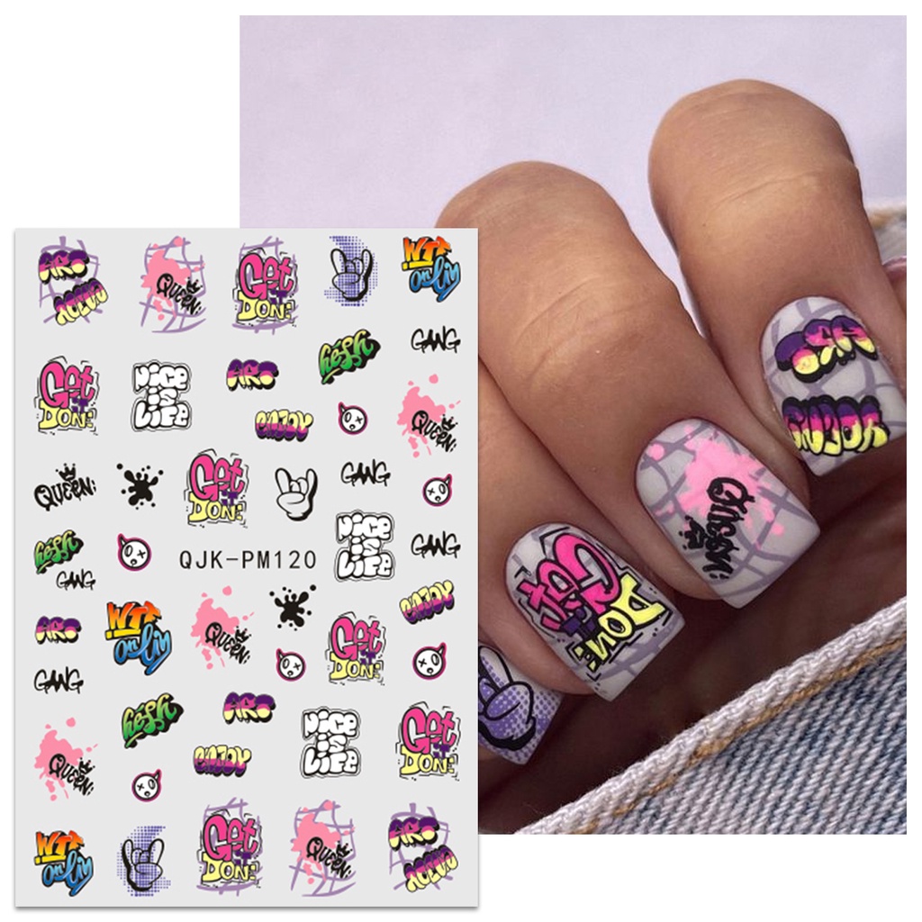 HAMA เล็บเล็บสติกเกอร์ขายส่ง Street Graffiti สไตล์เล็บสติกเกอร์ที่มีสีสัน Art Graffiti สีน้ําตกแต่งเล็บสติกเกอร์ Decals ราคา ถูกที่สุด ดีลบีเคเค แกลเลอรีภาพที่ 7