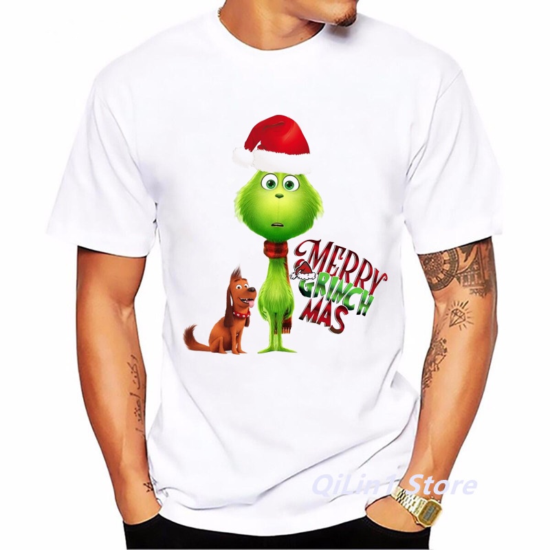Tshirt Cute Cartoon Grinch Print Graphic Tees Men Merry Xmas Tee Funny Christmas Tshirt Funny Christ