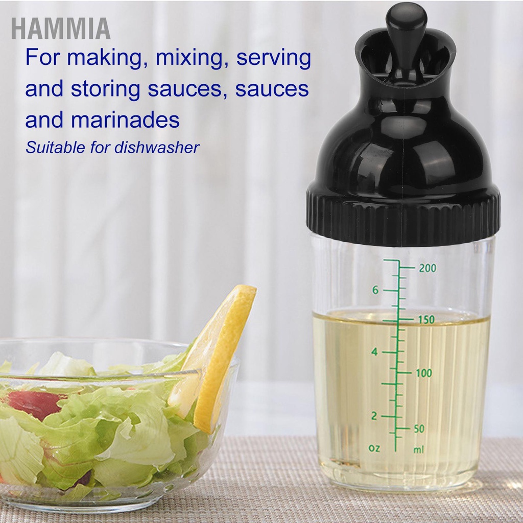 HAMMIA เครื่องปั่นน้ำสลัด 200 มล. ปลอดสาร BPA ป้องกันการรั่วไหล โถใส่น้ำสลัดพร้อมฝาปิดสำหรับห้องครัว