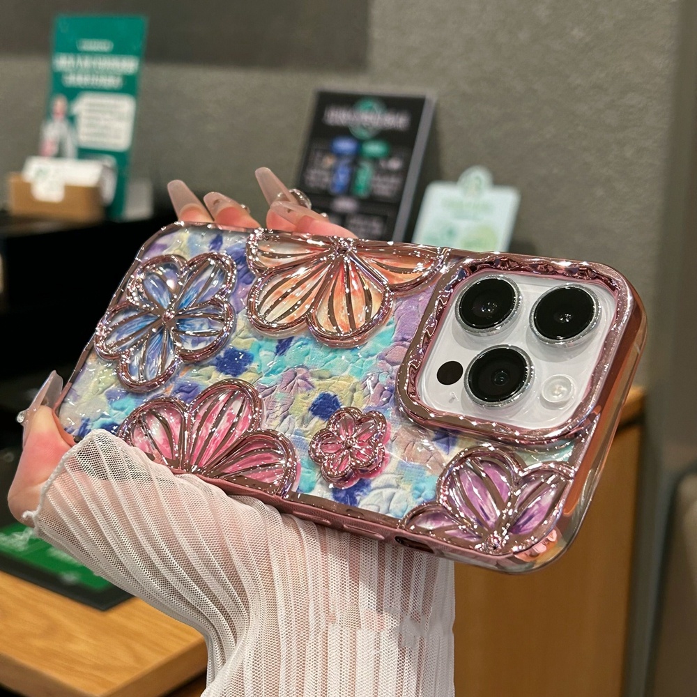 เคสโทรศัพท์มือถือแบบนิ่ม กันกระแทก กันรอยเลนส์กล้อง ลายดอกไม้ สีสันสดใส แฟชั่น สําหรับ iPhone 11 12 13 14 15 Pro Max