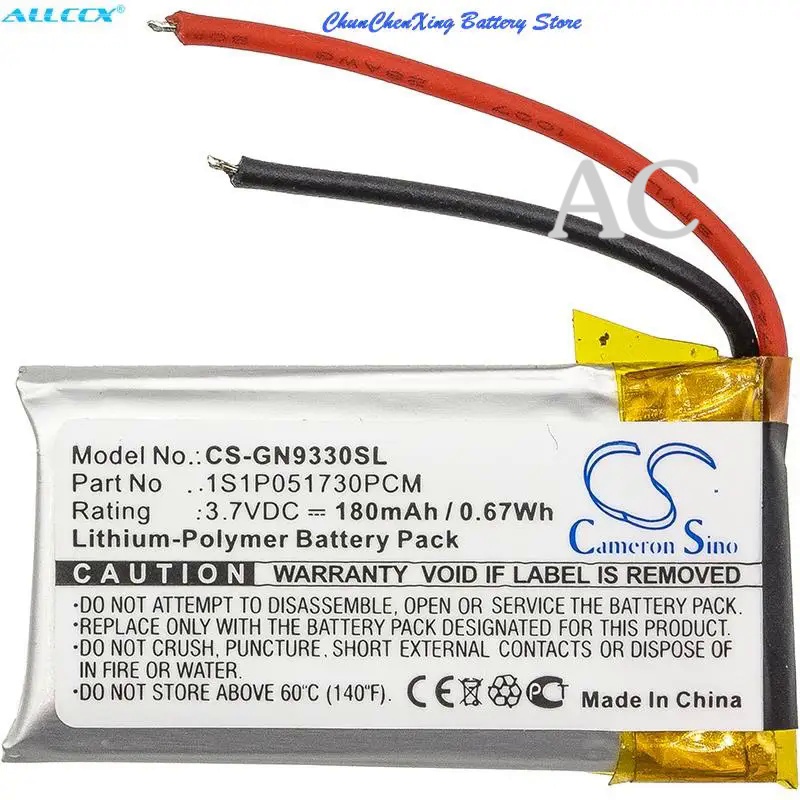 AC Cameron Sino 180mAh Battery 1S1P051730PCM for GN GN9330,Netcom 9330