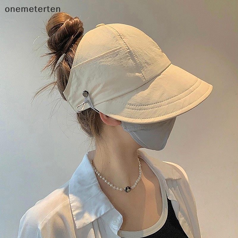 Rten หมวกปีกกว้าง หมวกบังแดด หางม้า พับได้ ปรับได้ สําหรับผู้หญิง ชายหาด ฤดูร้อน หมวกบังแดดแห้งเร็ว หมวกชาวประมง N