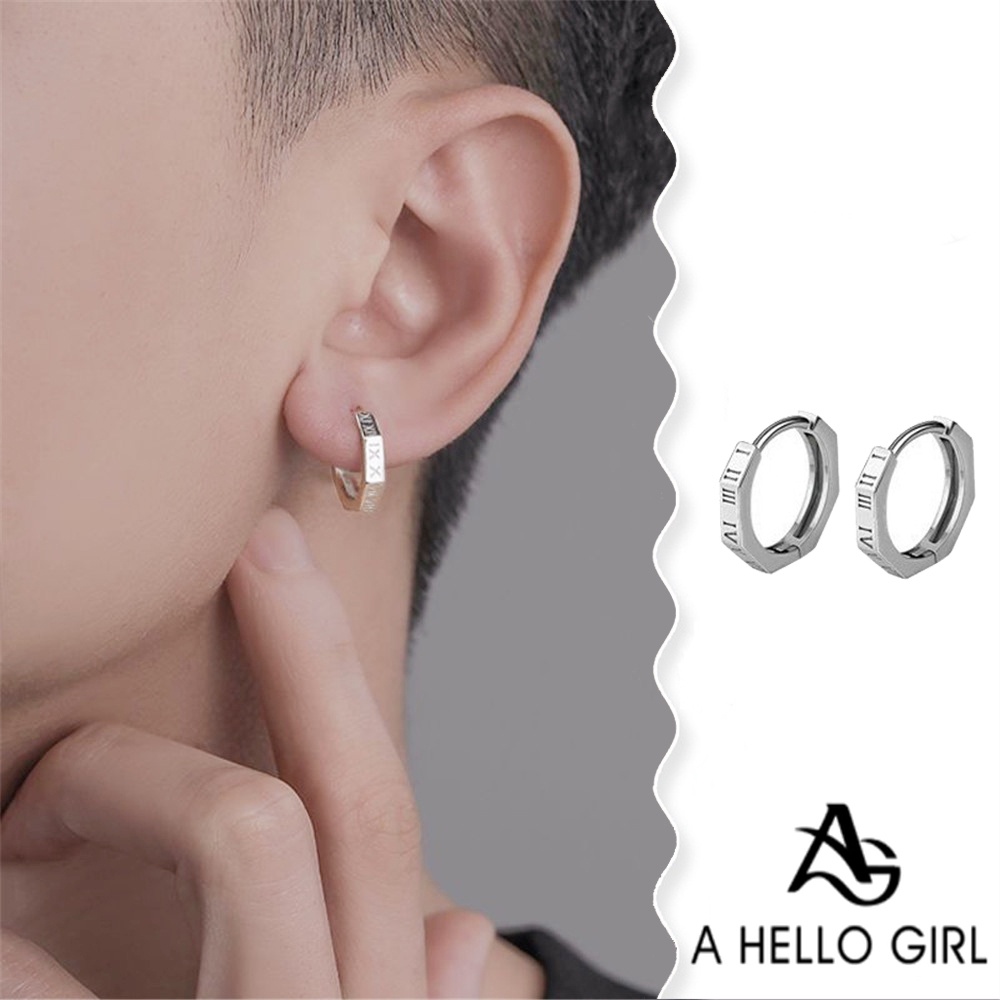 A HELLO GIRL ต่างหูกระดุม รูปตัวเลขโรมัน เรียบง่าย เครื่องประดับ สําหรับผู้ชาย ผู้หญิง