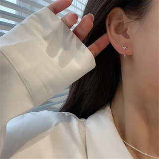 A HELLO GIRL ต่างหู รูปตัว U 925 ประดับโบว์ ไม่ต้องถอด อเนกประสงค์ แบบเรียบง่าย สําหรับผู้หญิง
