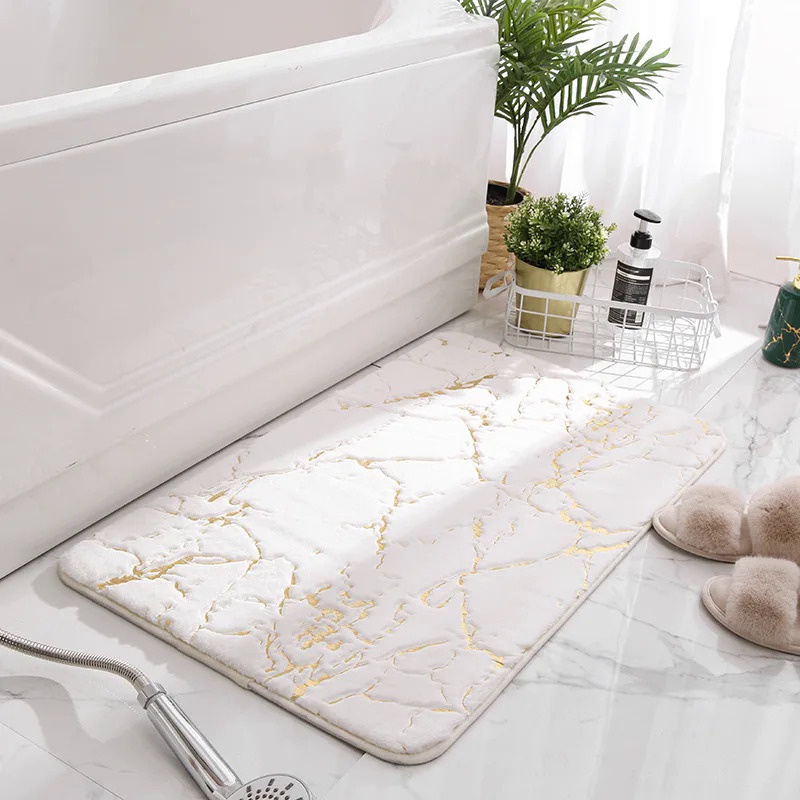 New Bathroom Mat Flannel Bronzing Printing Absorbent Non-slip Mat Living Room Carpet Toilet Bedroom 