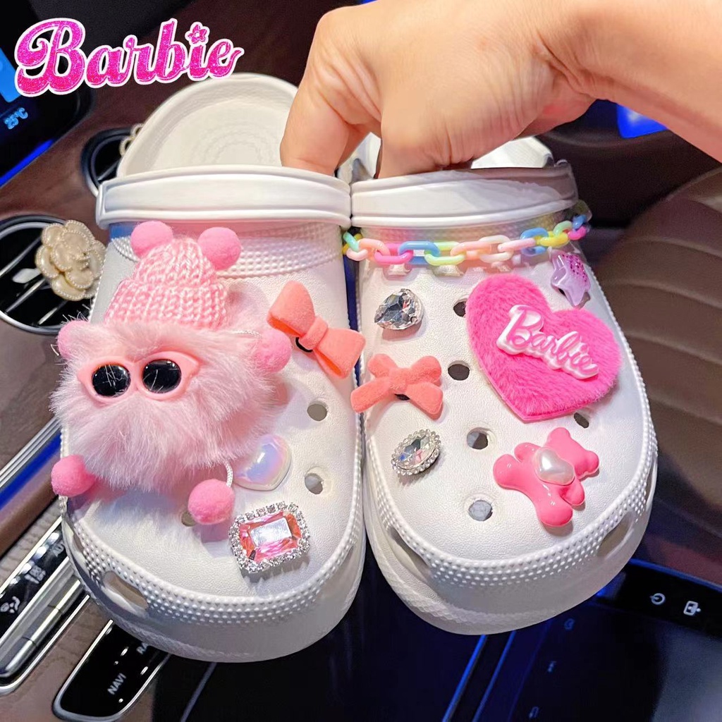 คลิปสติกเกอร์ รูปรองเท้า croc และรองเท้าแตะน่ารัก สีชมพู อุปกรณ์เสริม DIY