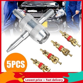 1set 4 Way Car Bike Tyre Tire Valve Repair Remover Tool+4 Valve Stem Cores for Car Truck Motorcycle