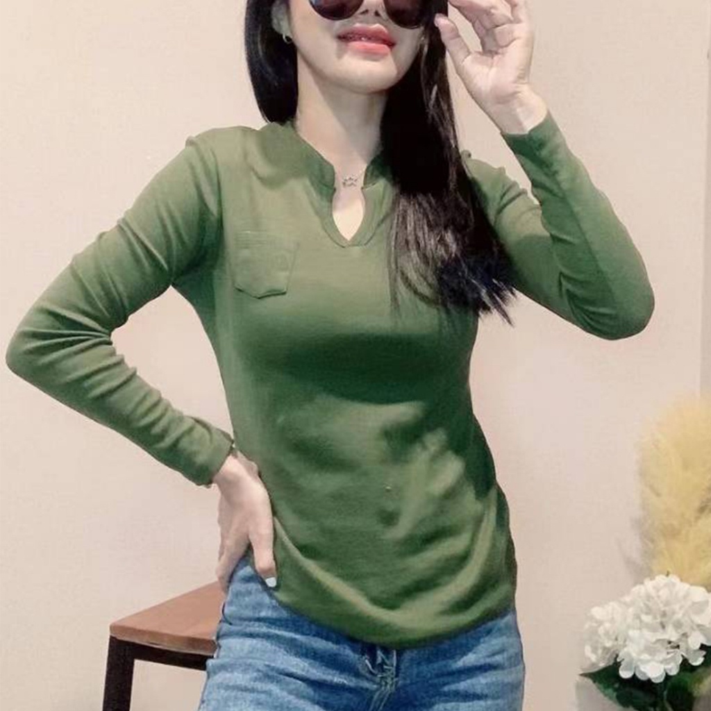 เสื้อแขนยาว เนื้อผ้านิ่มส่วมใส่สบาย สีพื้น ผ้าดี รูปที่ 2