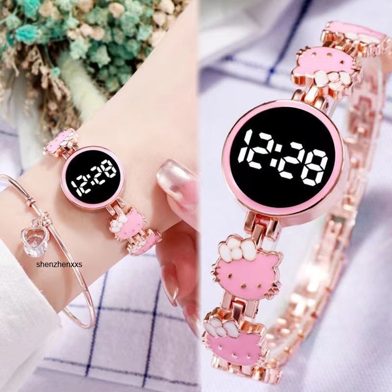 ใหม่ นาฬิกาข้อมือควอทซ์ แต่งไฟ LED ลายการ์ตูนแมวน่ารัก ควบคุมสัมผัส สร้างสรรค์ แฟชั่นสําหรับผู้หญิง นักเรียน