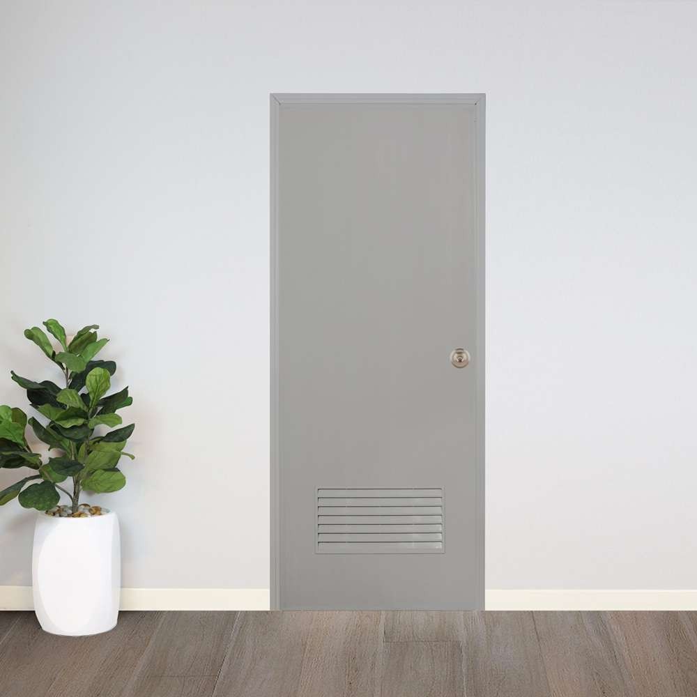 GlobalHouse WELLINGTAN ประตูพีวีซีพร้อมวงกบบานเกล็ดล่าง รุ่น W2 ขนาด 70x180 ซม. สีเทา (เจาะลูกบิด) สินค้าของแท้คุณภาพดี