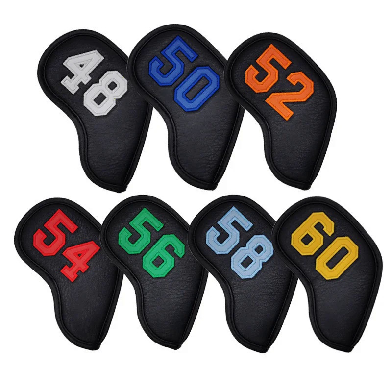 7pcs Golf Club Head Cover Wedge Iron Protective Headcovers 48° 52° 56° 60° White Synthetic Leather