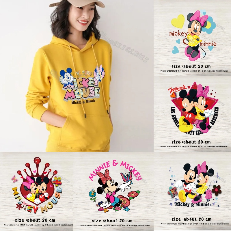 ใหม่ สติกเกอร์ ลายดิสนีย์ มิกกี้เมาส์ มินนี่เมาส์น่ารัก ซักล้างได้ และรีดได้ สําหรับตกแต่งเสื้อผ้า DIY