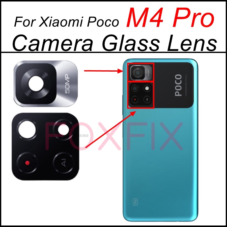เลนส์กล้องด้านหลังสําหรับ Xiaomi Poco M4 Pro 5G ฝาครอบกล้องพร้อมกรอบ MZB0B5VIN 2201117พิ้ 2201117PG 