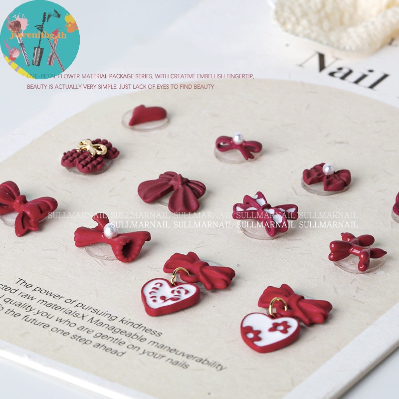 Renbg จี้โบว์โลหะ 3d สีแดง สําหรับตกแต่งเล็บ Diy 5 ชิ้น