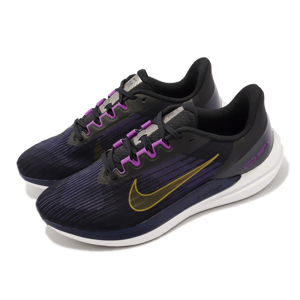 Nike Jogging Shoes Air Winflo 9 Purple Black Gold Lightweight Breathable Men's Road Running Sports