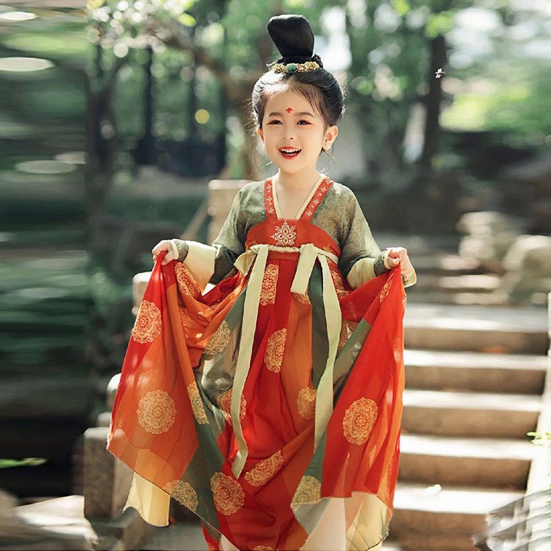 เครื่องแต่งกาย ชุดเดรสเจ้าหญิง แฟชั่นฮั่นฝู สไตล์จีนโบราณ แฟชั่นฤดูใบไม้ผลิ และฤดูใบไม้ร่วง สําหรับเด็กผู้หญิง
