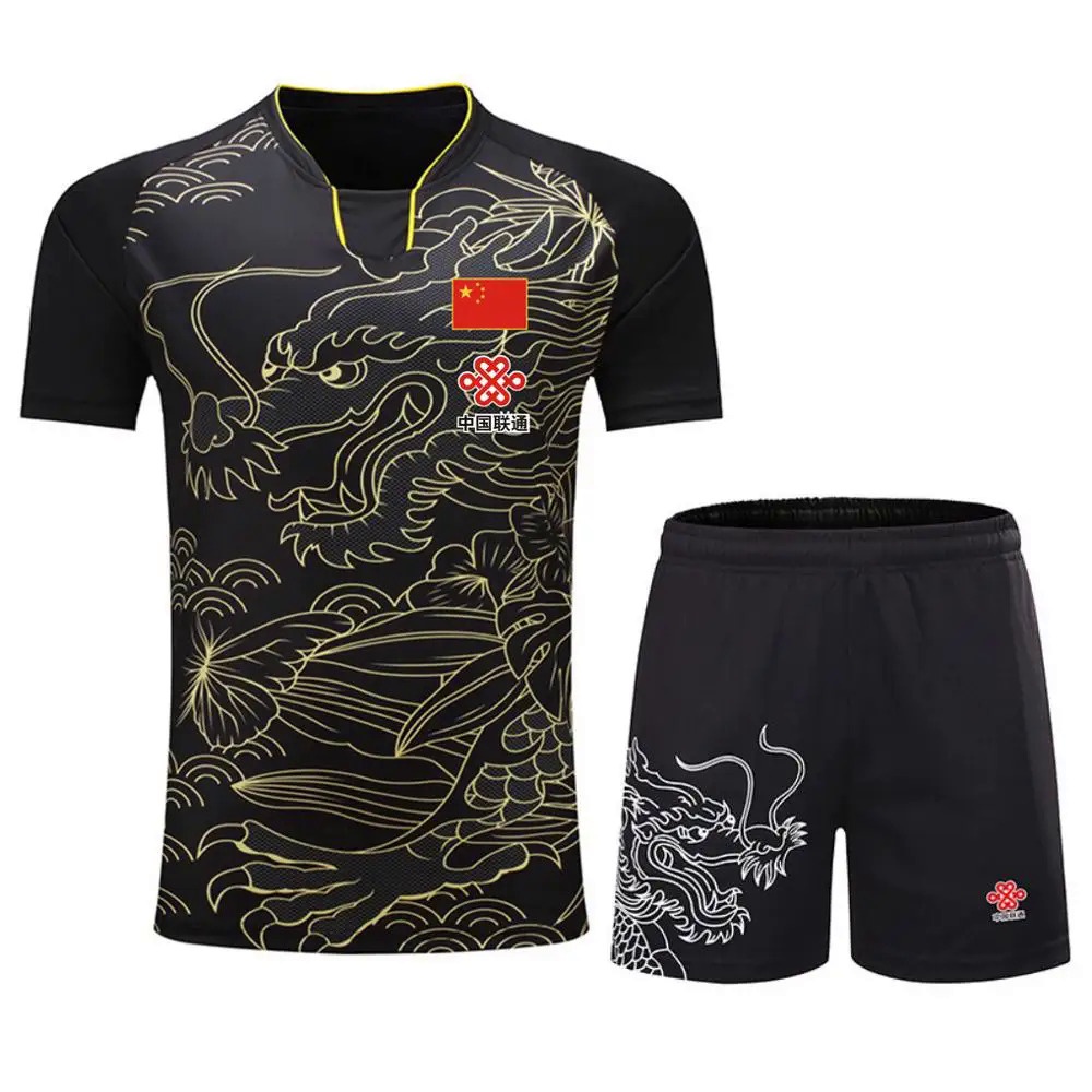 ใหม่ ชุดเสื้อกันหนาว กางเกงขาสั้น ลายมังกรจีน ปิงปอง แฟชั่นสําหรับผู้ชาย และผู้หญิง