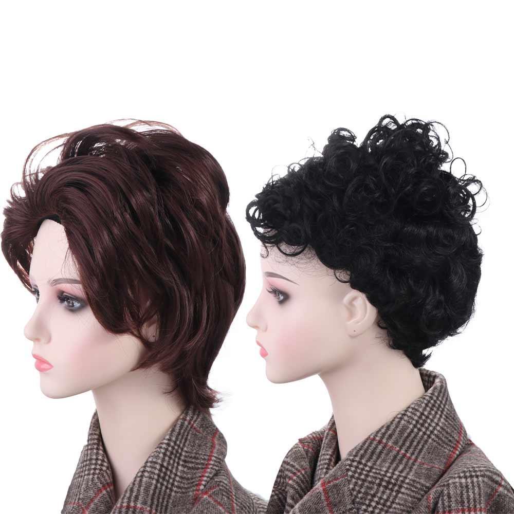 Angryswift สั้นหยักวิกผมผู้ชาย,สีน้ําตาลปุยวิกผมสังเคราะห์หยิก, Fasion ด้านข้างส่วนธรรมชาติที่มองไม่เห็นแฟชั่นชายวิกผม Retro คอสเพลย์