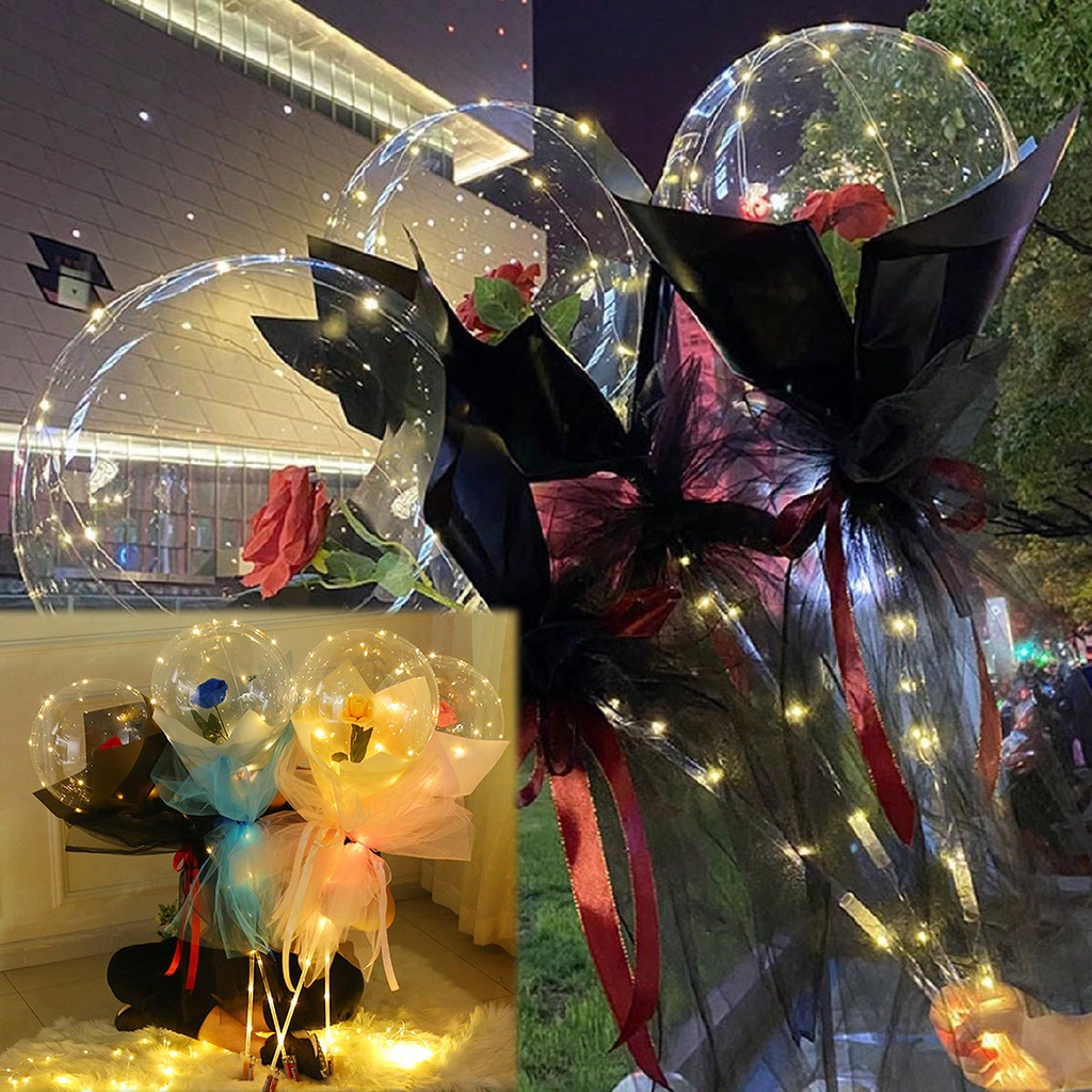 ช่อดอกกุหลาบเรืองแสง LED สีโปร่งใส สําหรับตกแต่งปาร์ตี้วาเลนไทน์