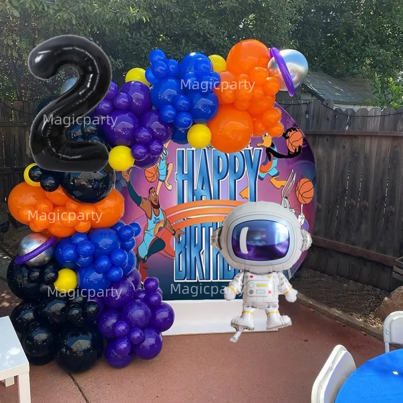 นักบินอวกาศอวกาศด้านนอกบอลลูน Garland Arch Kit 32 นิ้วสีดํา 1-9th Number ฟอยล์บอลลูน Baby Shower Bir