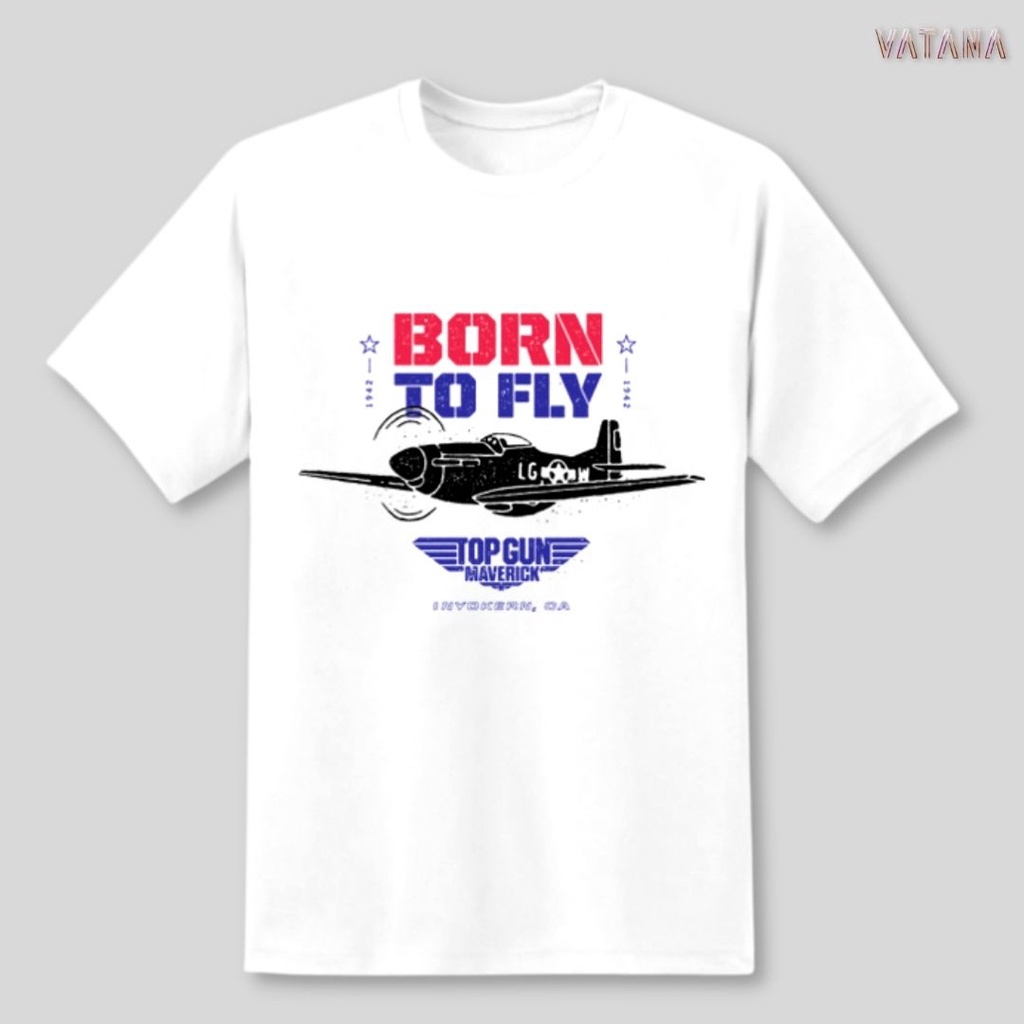 คอกลม  - เสื้อยืดแขนสั้น สีขาว พิมพ์ลาย Top Gun Maverick: Born To Fly