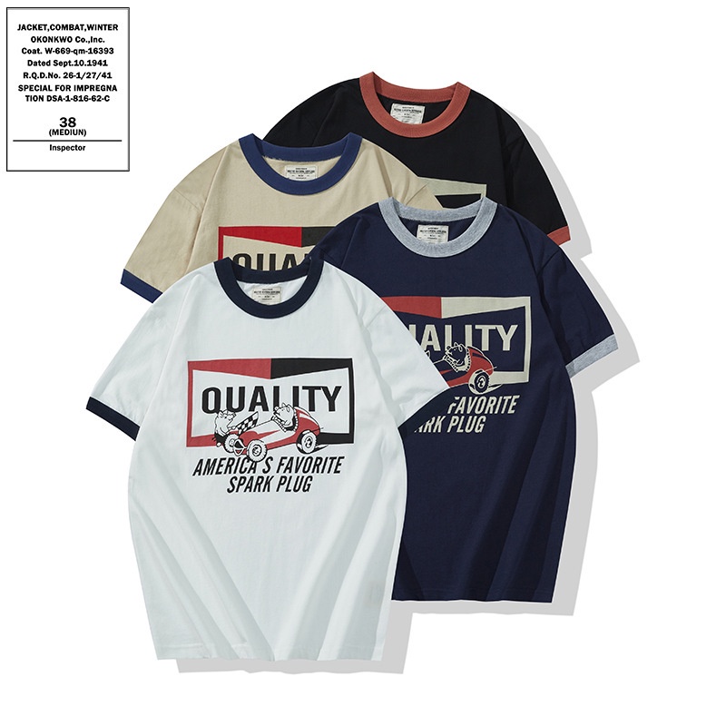 OKONKWO เสื้อยืดแขนสั้นคอกลม สไตล์เรโทร casual สำหรับผู้ชาย