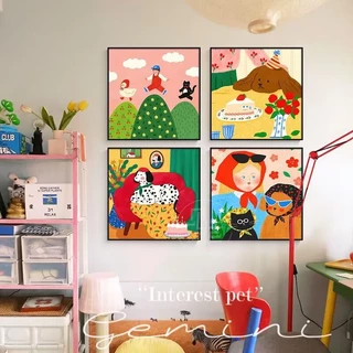 โดปามีน สีห้องเด็กภาพวาดตกแต่งศิลปะการ์ตูนน่ารักสก์ท็อปภาพวาดตกแต่งห้องนั่งเล่นเค้าโครงห้องนอนภาพตกแต่งผนังศิลปะพื้นหลังแขวนภาพวาด