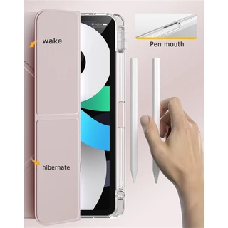 Yรอยยับ3พับได้เคสไอเเพด for Air4/Air5ใช้สำหรับgen6/gen7/gen8/gen9/pro11/gen10นอนได้เคสหนังอะคริลิคใส พร้อมถาดใส่ปากกา