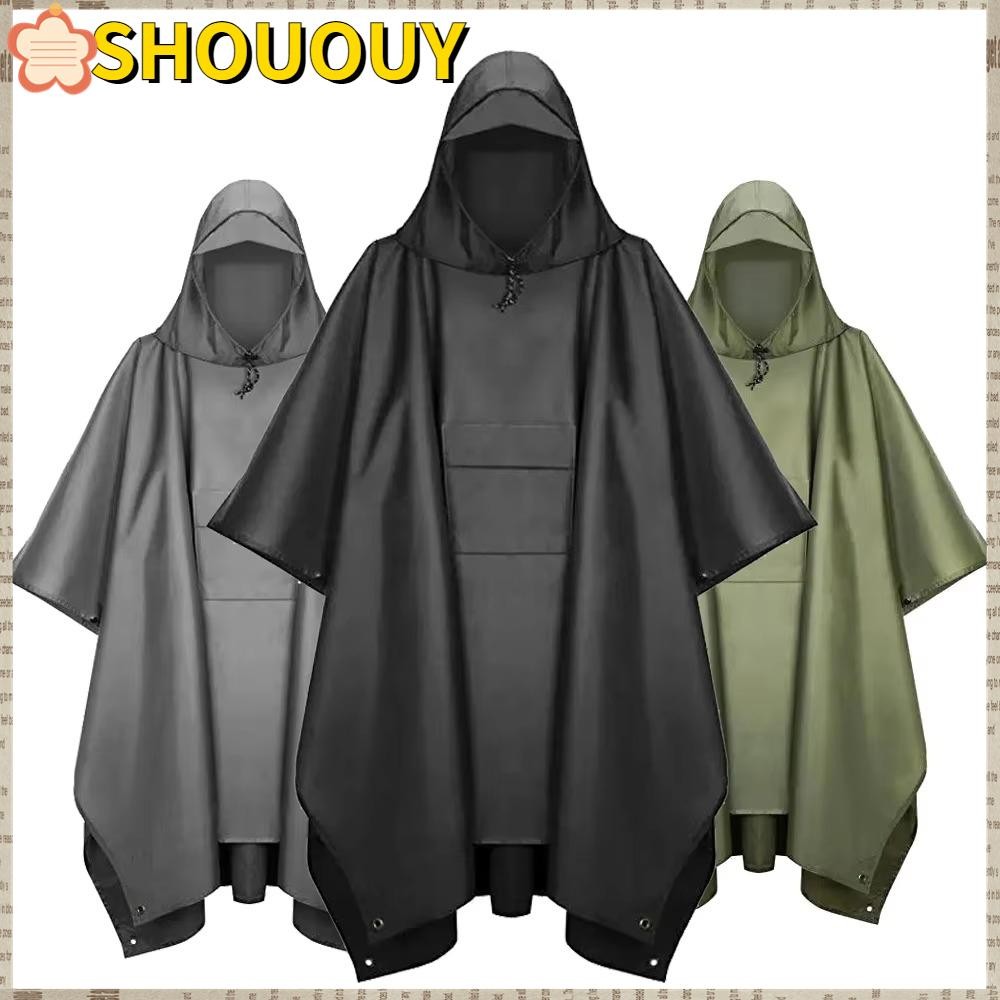 เสื้อปอนโชกันฝน แขนมีฮู้ดเสื้อกันฝนกลางแจ้งแบบพกพาขนาดใหญ่ 3 ใน 1 ผ้าคลุมกันฝนเดินป่าท่องเที่ยว