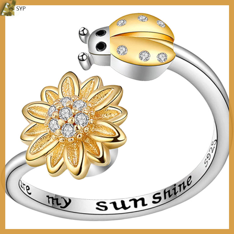 แหวนสําหรับสาว Ladybug Finger ปรับทองแดง Sunflower Fidget Miss shaoyip