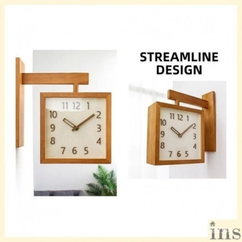 5-ดาว ขายใหม่ ญี่ปุ่นวินเทจไม้เนื้อแข็งสองด้านไม้นาฬิกาแขวนเงียบห้องนั่งเล่นบ้านมุมสองด้านนาฬิกา - รูปที่ 4