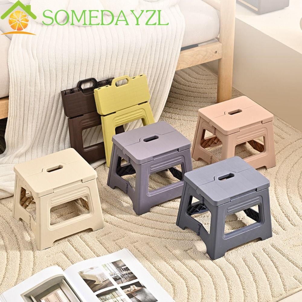 Somedayzl สตูลพับได้, สตูลขั้นบันไดพับได้น้ําหนักเบา, พลาสติกกันลื่นแบบพกพาพร้อมที่จับสตูลวางเท้าแคมป์ปิ้ง