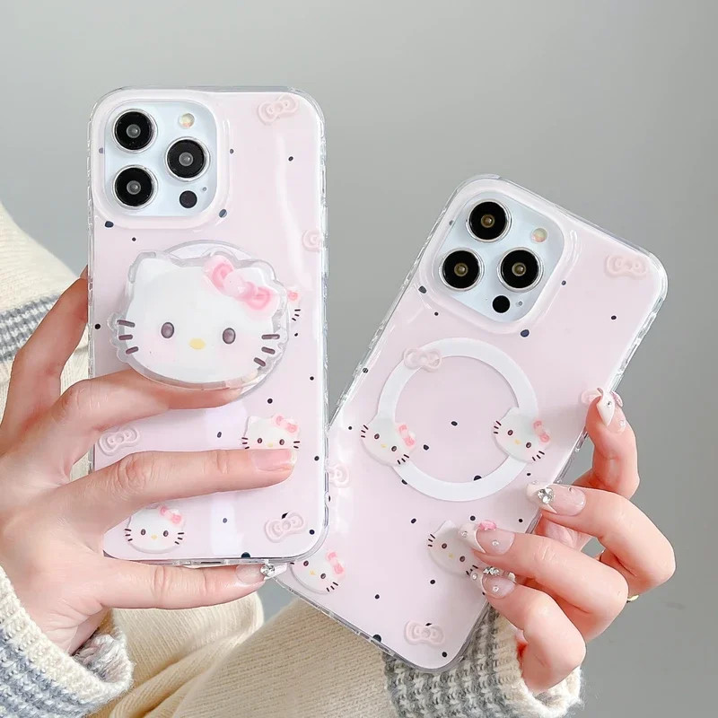 การ์ตูนน่ารัก Sanrio Hello Kitty Magnetic Magsafe Popsocket แหวนยึดเกาหลีสําหรับที่วางโทรศัพท์ IPhone