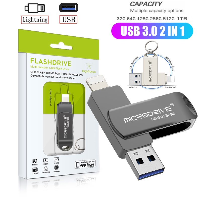 แฟลชไดรฟ์ USB 3 IN 1 iOS และ USB 3.0 และ MicroUSB ไดรฟ์ปากกา 1TB 512GB 256GB 128GB 64GB 32GB Pendrive สําหรับ iPhone/PC