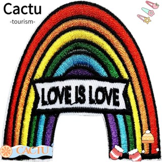 Cactu แผ่นแพทช์ ปักลายหัวใจ สีรุ้ง 3.3x 1.93 นิ้ว 5 ชิ้น