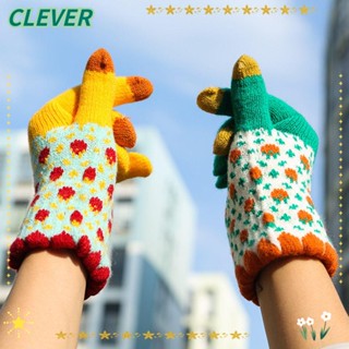 Clever ถุงมือถักนิตติ้ง ถุงมือเล่นสกี กลางแจ้ง แบบหนา ยืดได้ แบบเต็มนิ้ว