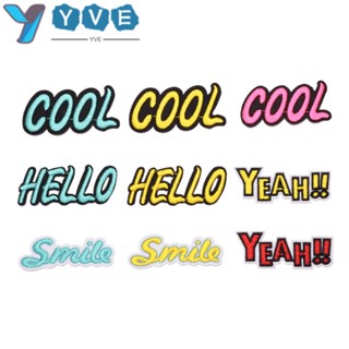 Yve แผ่นแพทช์ปักลายตัวอักษรภาษาอังกฤษ Iron On Patch, Cool, HELLO, Smile, YEAH หลากสีสัน สําหรับเย็บเสื้อแจ็กเก็ต 18 ชิ้น