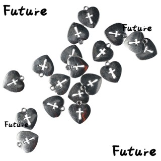 Future จี้ไม้กางเขน รูปหัวใจโบราณ สีเงิน ขนาด 17x16 มม. DIY 100 ชิ้น