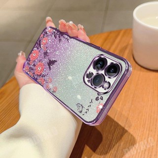 เคสโทรศัพท์มือถือ แบบใส ลายดอกไม้ ผีเสื้อ ประดับกลิตเตอร์ หรูหรา สําหรับ Huawei Y9S Y9 Prime 2019 Y9 2019 Y7A P30 P40 P50 P60 Pro