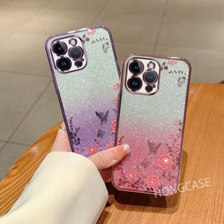 เคสโทรศัพท์มือถือใส กันหล่น แต่งกลิตเตอร์ ไล่โทนสี สําหรับ Apple iPhone 14 Pro Max Plus iPhone14 13 12 11