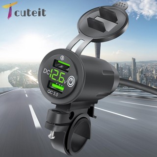 Tcuteit ซ็อกเก็ตที่ชาร์จ USB คู่ QC3.0 ชาร์จเร็ว ป้องกันหลายชั้น สําหรับรถยนต์ รถจักรยานยนต์