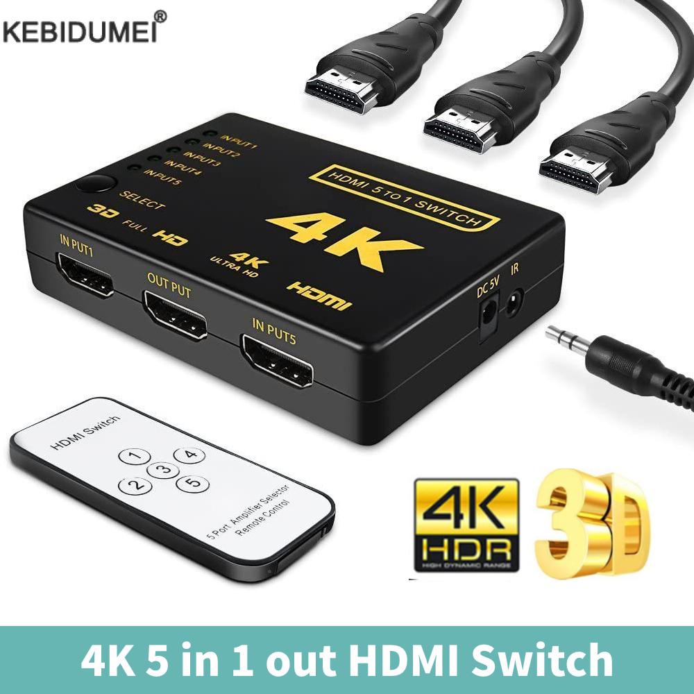 5 in 1 HDMI Switch 4K Switcher HD 1080P Video Cable Splitter 5x1 1x4 1x2 Hub สําหรับ Xbox PS4 DVD HDTV PC