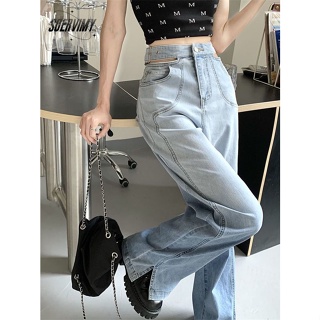 SOERVIMY  กางเกงขายาว กางเกงยีสน์ผู้หญิง ทรงหลวม ๆ ตรง Retro Hip Hop Pants 2023 NEW Style  Chic สบาย Stylish คุณภาพสูง A27L0FL 36Z230909