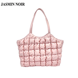 Jasmin NOIR กระเป๋าถือ กระเป๋าสะพายไหล่ สะพายข้าง หนัง PU ลายสก๊อต ทรงสี่เหลี่ยม ขนาดใหญ่ สําหรับสตรี