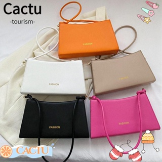 Cactu กระเป๋าสะพายไหล่ กระเป๋าถือ หนัง PU สีพื้น ทรงโท้ท แบบพกพา สําหรับสตรี